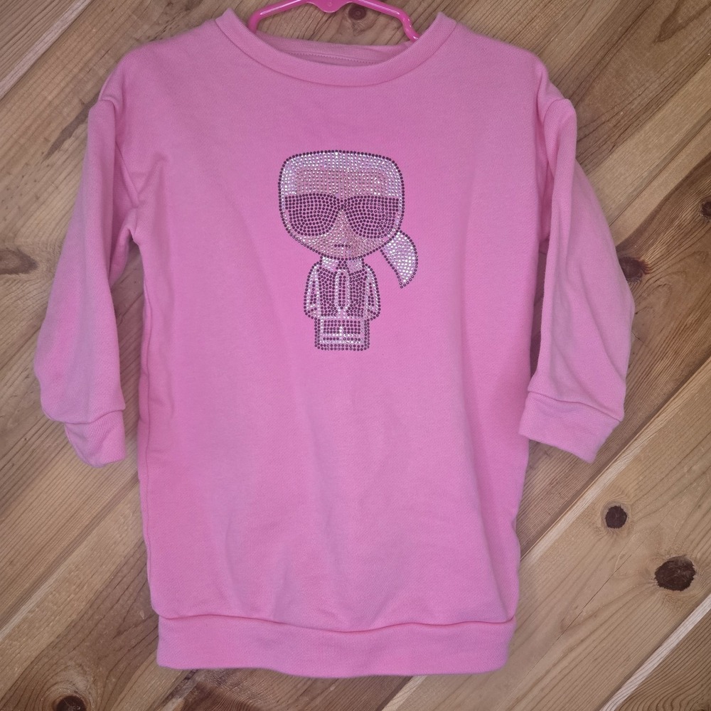 Karl Lagerfeld Kids Hot Pink Dress Size 2 Rhinestone Long Sleeve